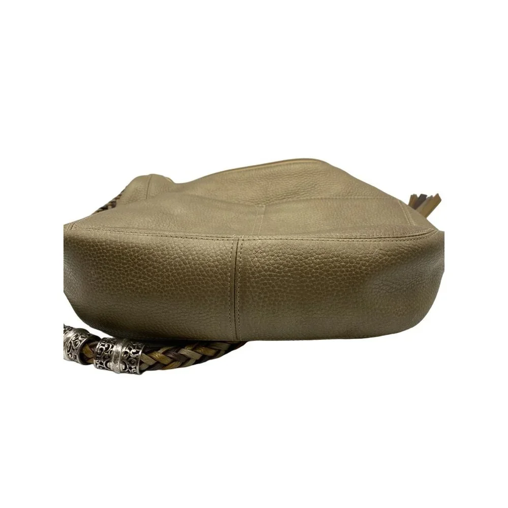 Brighton Barbados pebbled leather hobo purse handbag metallic gold braided handl